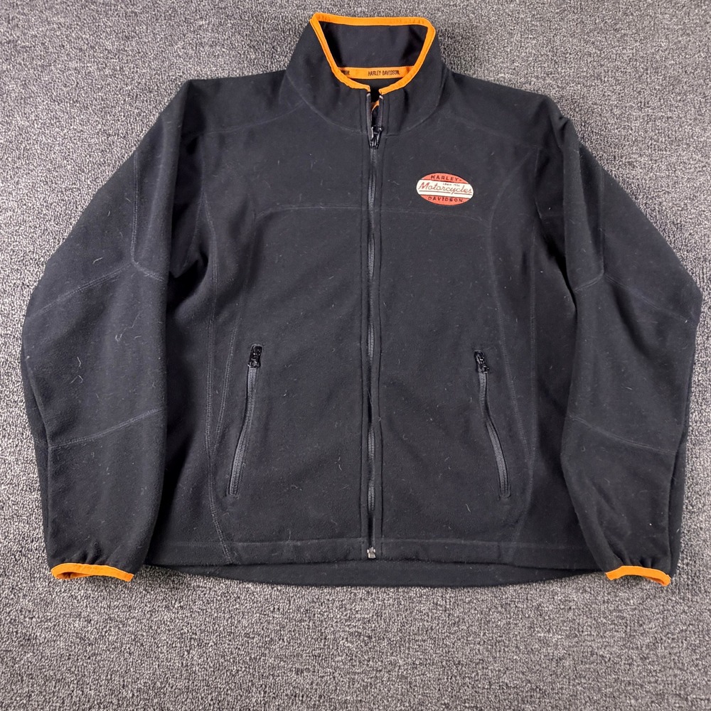 Harley-Davidson Fleece Jacket Mens XL 98516-08VW Black Orange Biker EUC